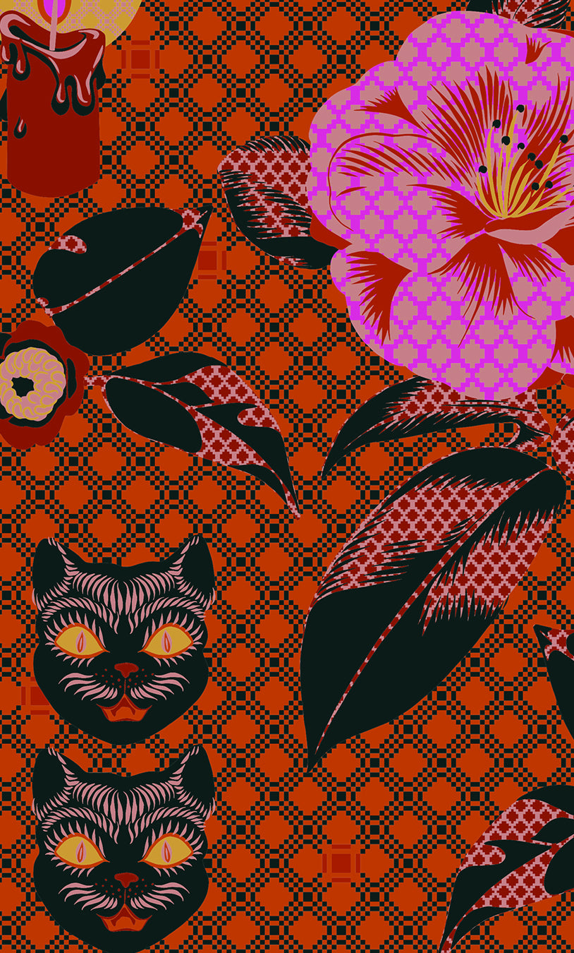 Black Cat & Camellia Tapestry Giftwrap