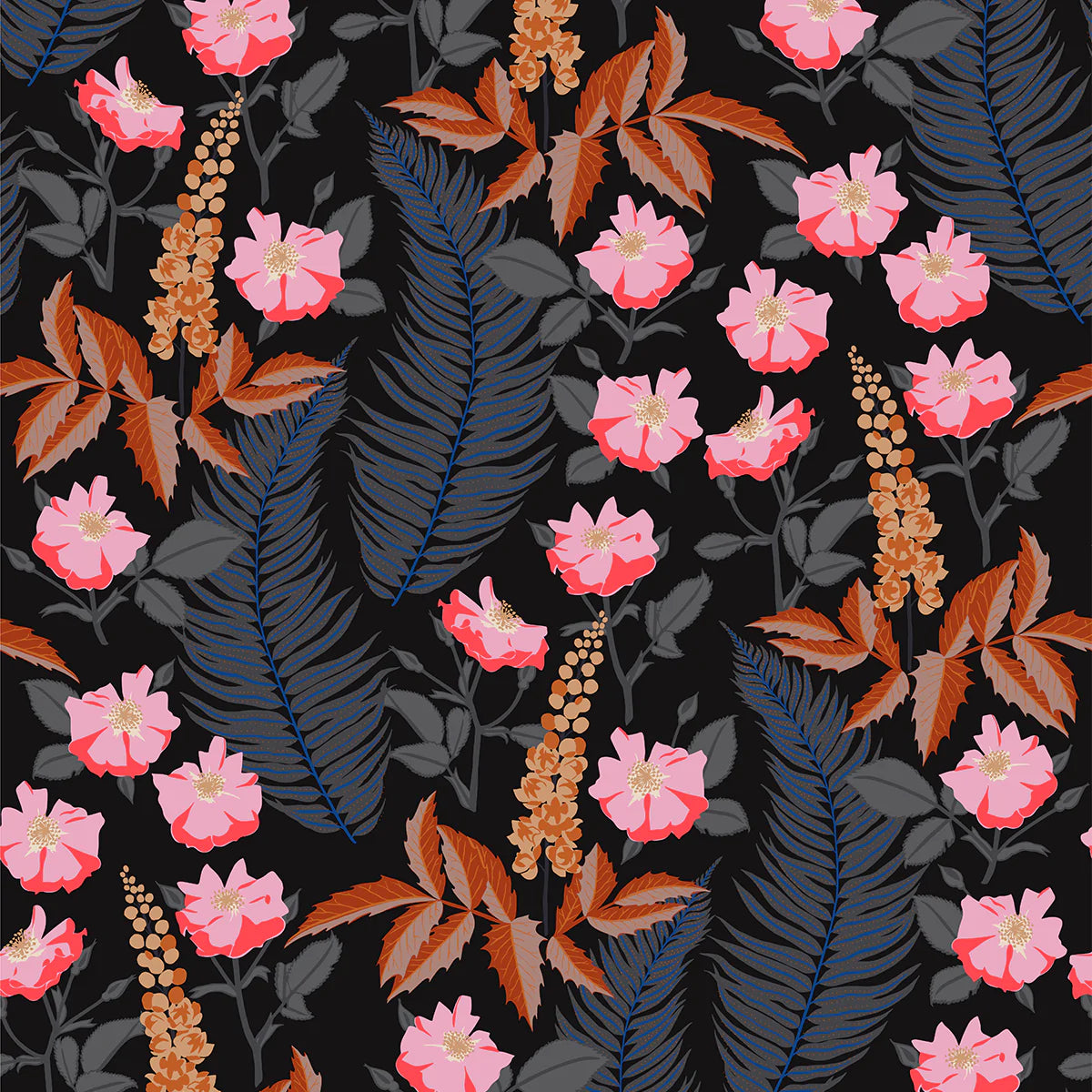 Midnight Botanical Fabric, Wallpaper and Home Decor