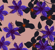 Load image into Gallery viewer, Dramatic purple black and pink floral Clematis giftwrap by Kate Blairstone
