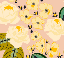 Load image into Gallery viewer, Tropical maranta foliage and roses giftwrap in yellow, cream and white with green by Kate Blairstone
