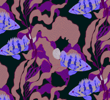 Load image into Gallery viewer, Puple and black rockfish and kelp giftwrap by Kate Blairstone

