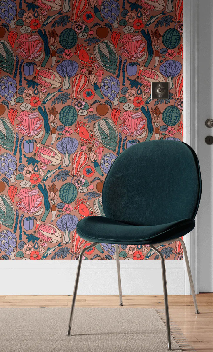 Heirloom Vegetables and Fish Wallpaper | Custom Wallpaper Design – Kate